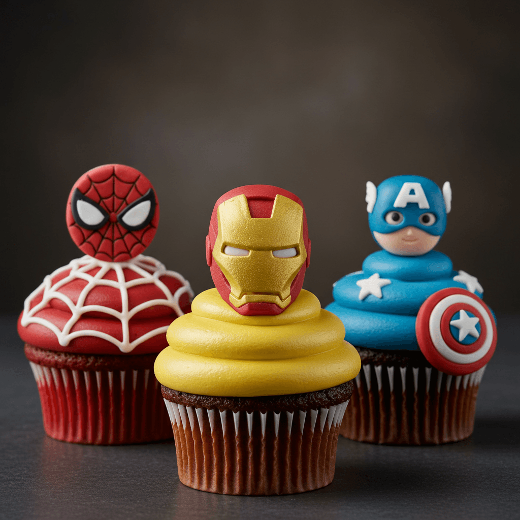 Superhero Cupcake Ideas with Spider-Man, Iron Man, and Captain America designs
