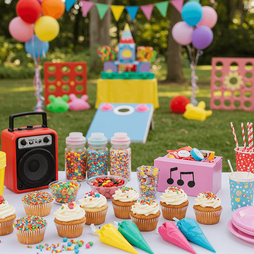 Cupcake decorating station ready for party challenges