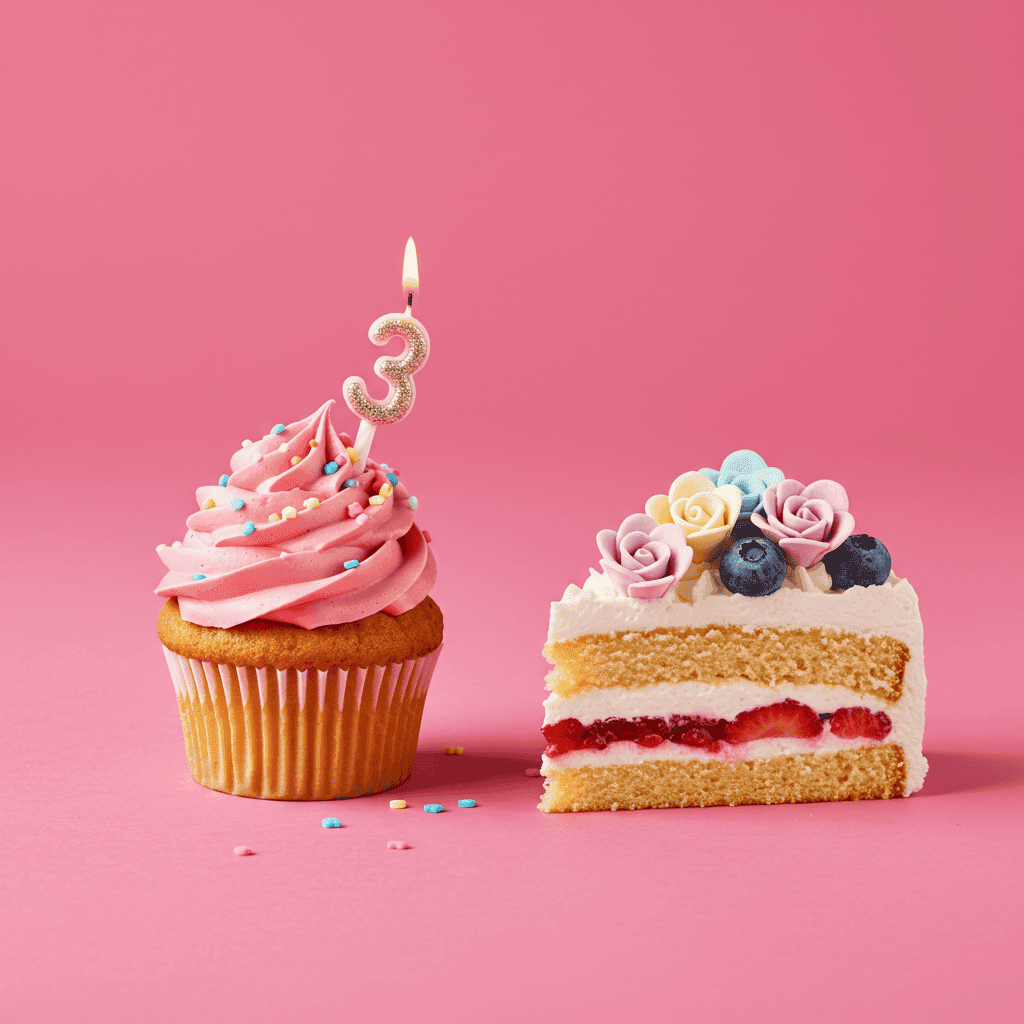Cupcakes vs. Cakes, side by side for adult party dessert comparison