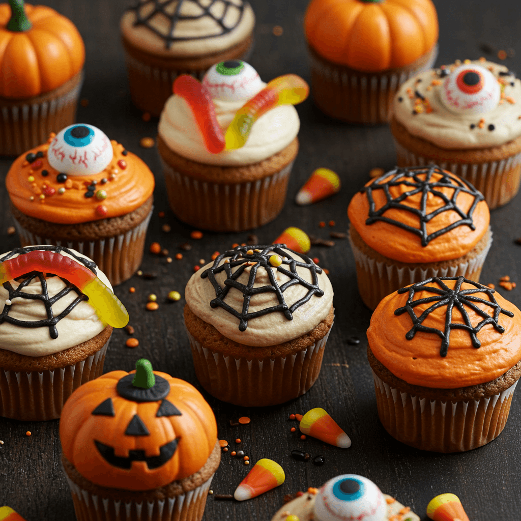 vegan halloween cupcakes, ultra realistic and amateur cupcakes with halloween deco toppings