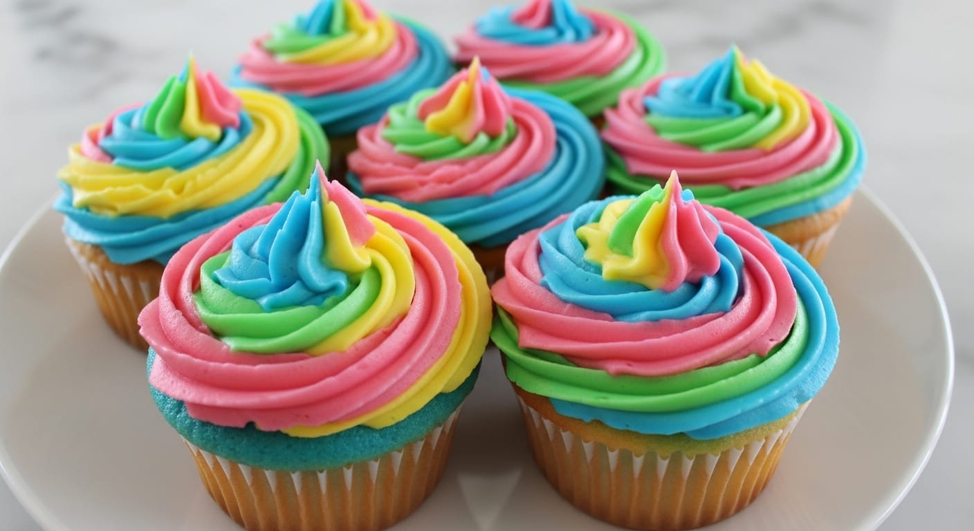Vibrant Swirl Color Cupcakes with Beautiful Frosting