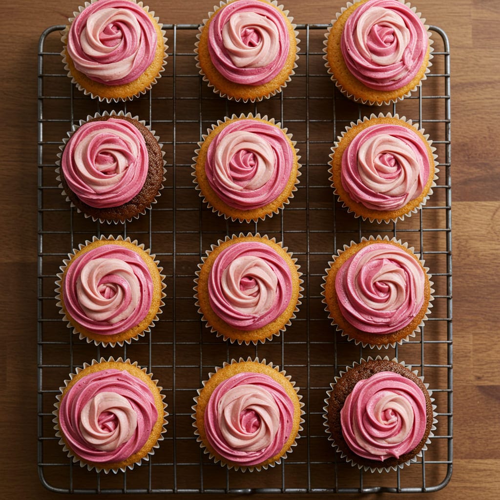 Two-tone frosting cupcakes