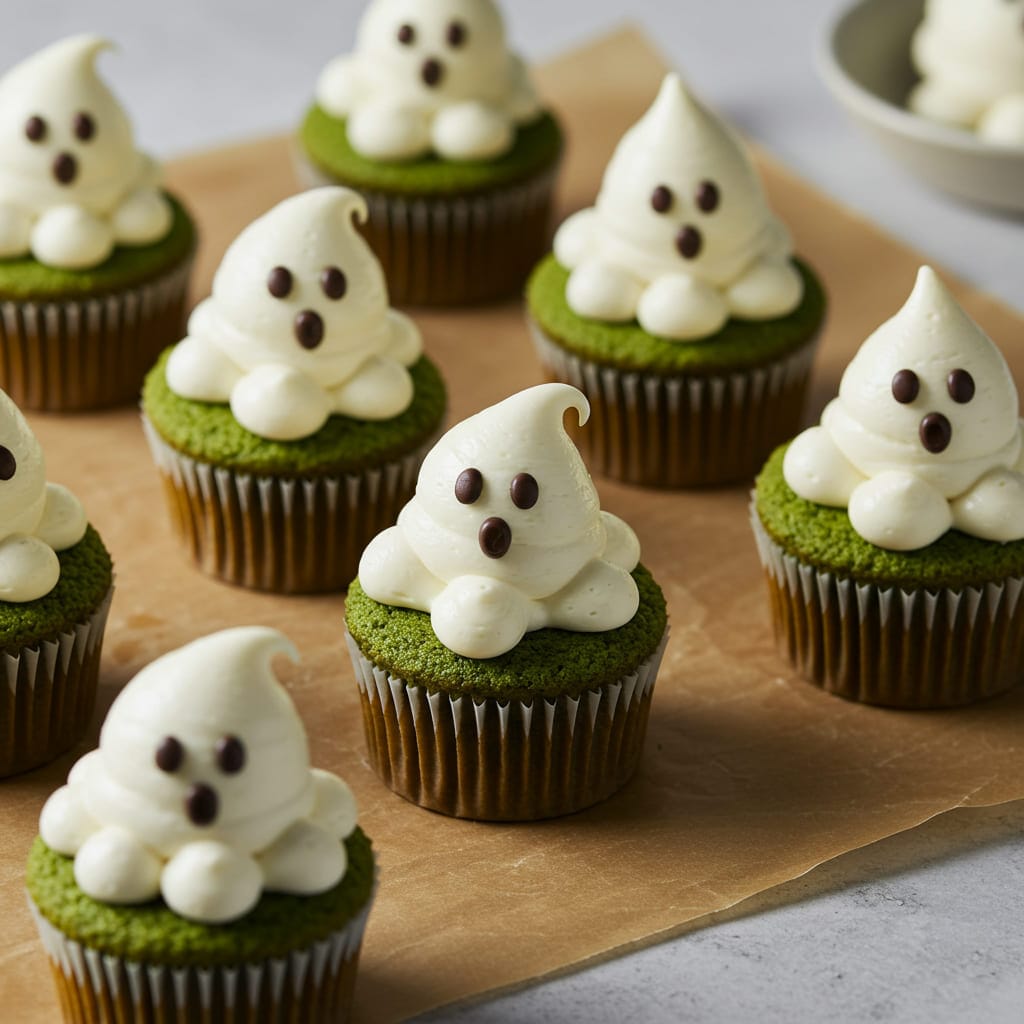Matcha ghost cupcakes